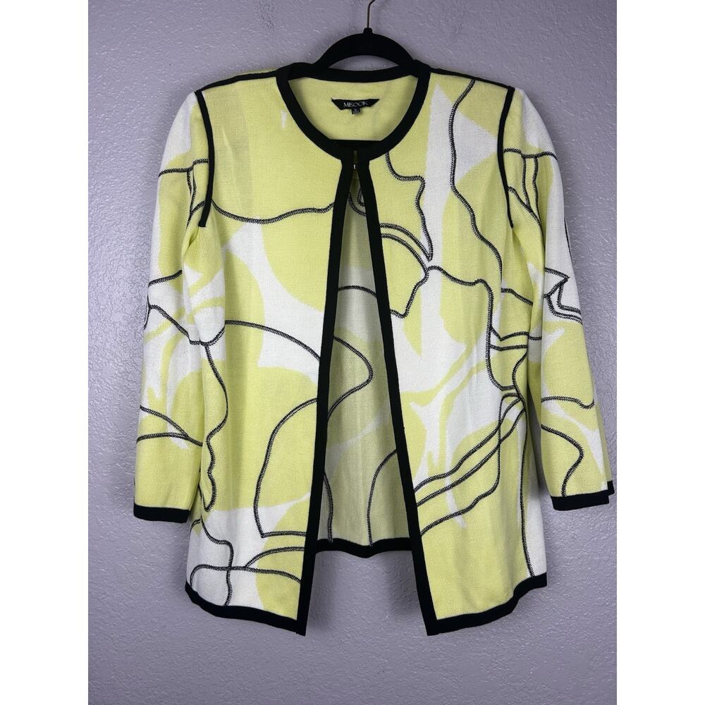 Misook Yellow Black Open Front Cardigan Artsy Office Workwear Size Small
